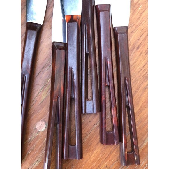 Stanhome Bakelite Kitchen Table Knives Stainless Steel Set of 6 Vintage - Picture 8 of 9